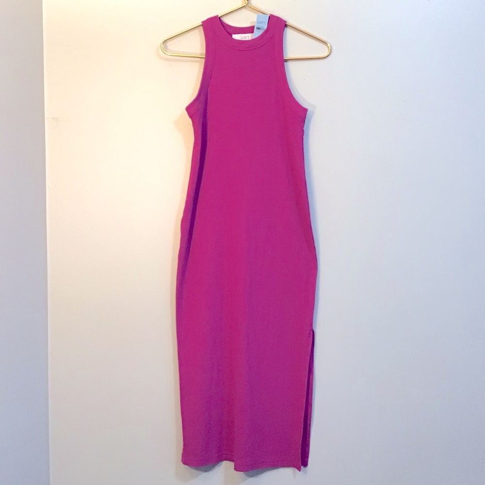 Women’s Ribbed Tank Midi Dress | Loft in Magenta Sunset | Size SP
